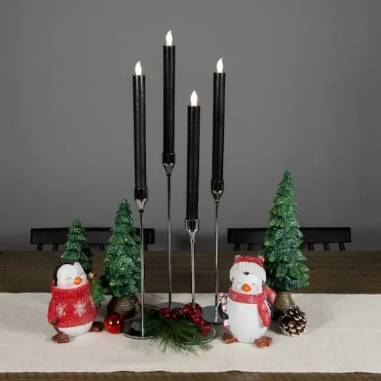 9.5" Solid Black LED Flickering Flameless Halloween Taper Candles, 4ct. {3}