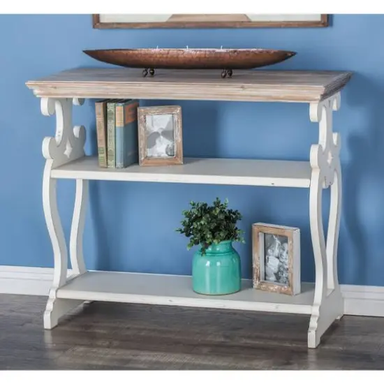 White Farmhouse Wood Console Table, 32" x 38" {9}