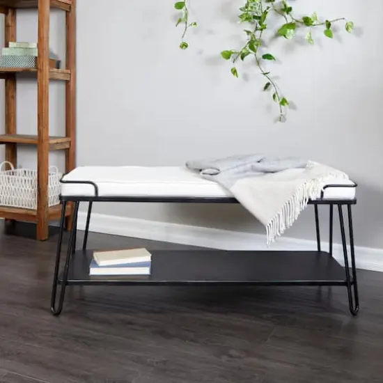 49" Black Metal Industrial Bench {8}