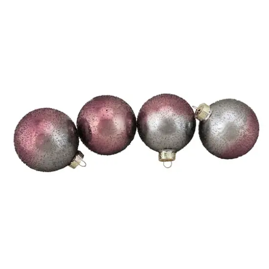 4ct. 3" Pink & Gray Hand Blown Textured Glass Ball Ornaments {1}