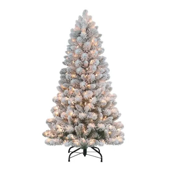 4.5ft. Pre-Lit Flocked Virginia Pine Artificial Christmas Tree, Clear Lights {1}