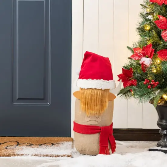 Glitzhome® 20" Christmas Linen Highland Cow Doorstop Porch Decor {3}