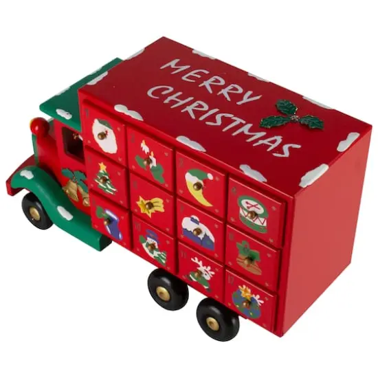 14" Red Children Advent Calendar Storage Truck Christmas Décor {4}