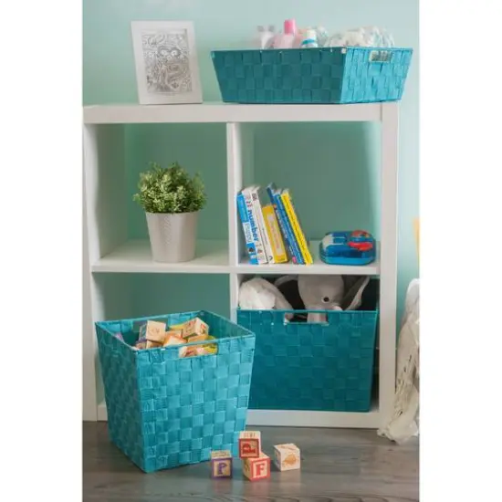 Teal Nylon Trapezoid Basket Weave Bin Set {3}