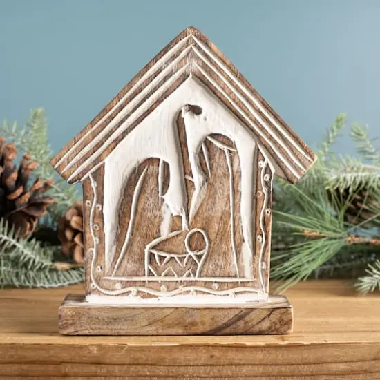 7" Carved Holy Family Nativity Barn, 2ct. {3}