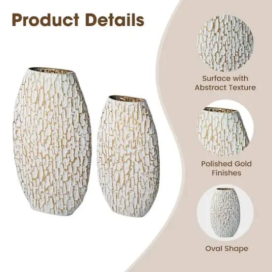 Glitzhome&reg; Gold & White Oval Textured Metal Floor Vases Set {5}