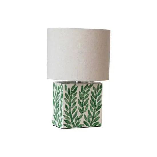 Hello Honey® 14" Green Botanical Pattern Reclaimed Wood & Shell Table Lamp with Linen Shade, 2ct. {10}