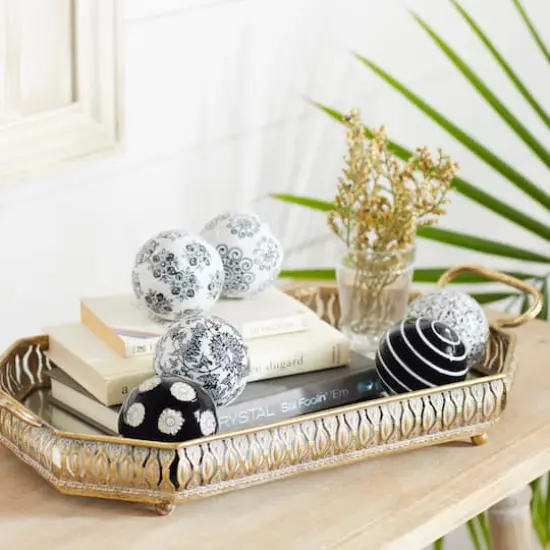 3" Black & White Patterned Ceramic Vase Filler Orb Set {6}