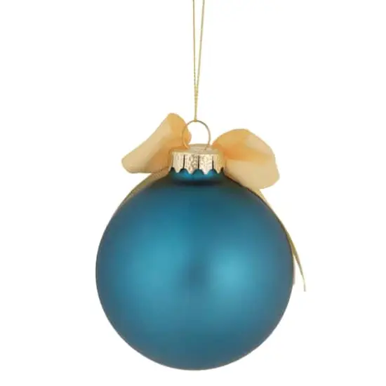3" Matte Blue Ford The Universal Car with Beige Ribbon Glass Ball Ornament {5}