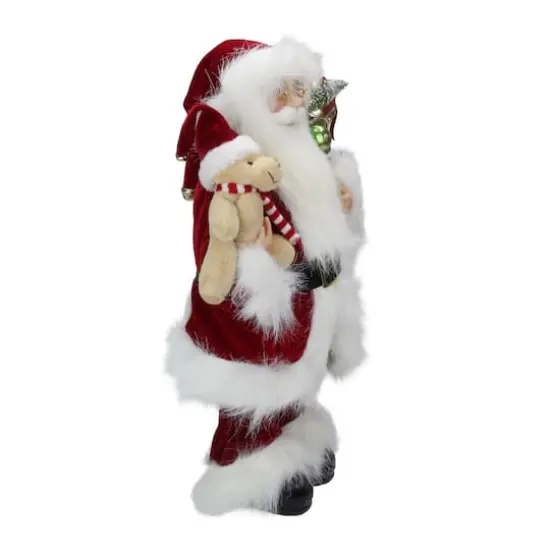 16" Traditional Standing Santa Claus with Teddy Bear & Gift Bag {6}