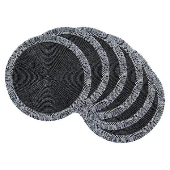 DII&reg; 15" Round Black Fringed Placemat Set, 6ct. {1}