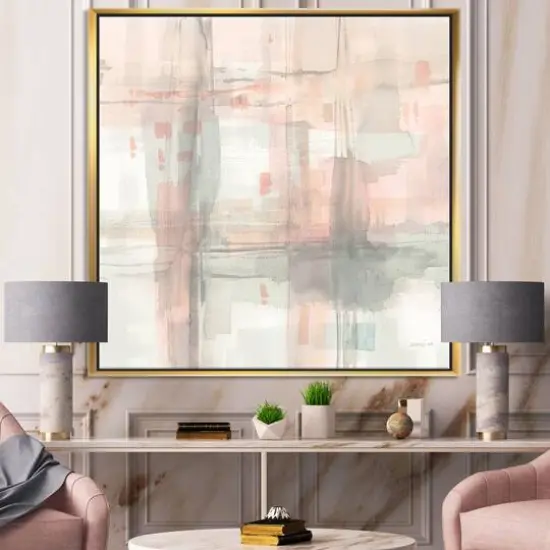 Designart - Intersect II Grey - Pink Modern Canvas in Gold Frame {3}