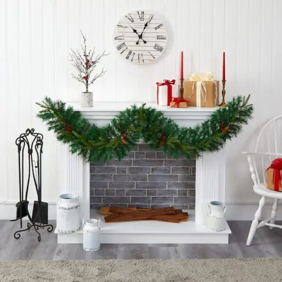 6ft. Pre-Lit Clear LED Mixed Pine, Berry & Pinecone Artificial Christmas Garland {6}