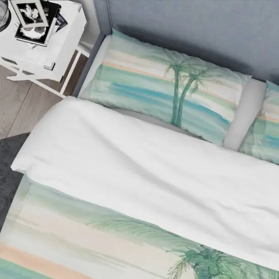 Designart Peaceful Dusk II Tropical Coastal Duvet Cover Set Blue {7}