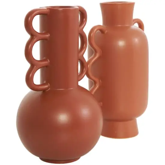CosmoLiving by Cosmopolitan Geometric Wavy Handles Ceramic Vase Set Orange {9}