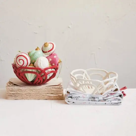 Hello Honey&reg; 8.5" White Round Handmade Stoneware Bread Basket {3}