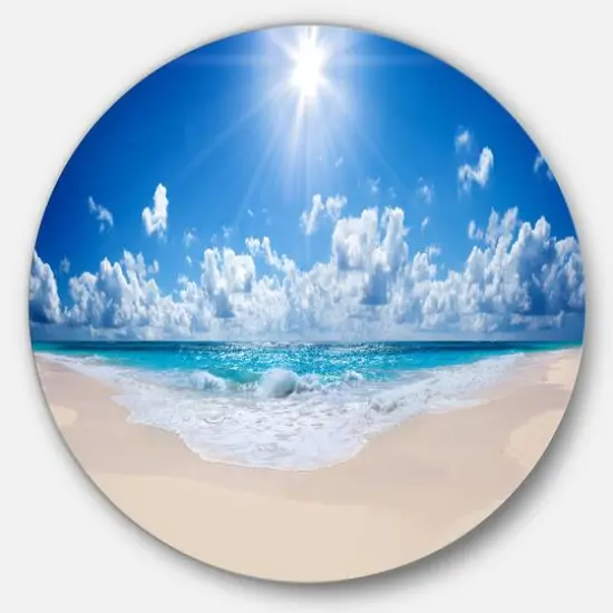Designart - Beautiful Tropical Beach Panorama' Disc Seashore Metal Circle Wall Art {1}