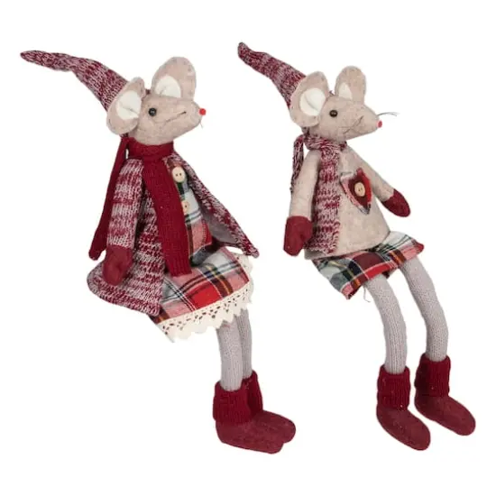 17" Boy & Girl Sitting Plush Christmas Mice Figure Set {4}
