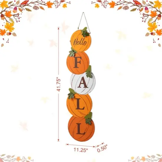 Glitzhome&reg; 41.75" Fall and Christmas Double-Sided Wooden Pumpkin and Ornament Porch Sign {9}
