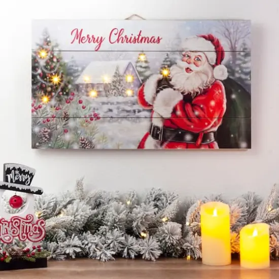 Glitzhome&reg; 24" LED Wooden Santa Wall D&eacute;cor {3}