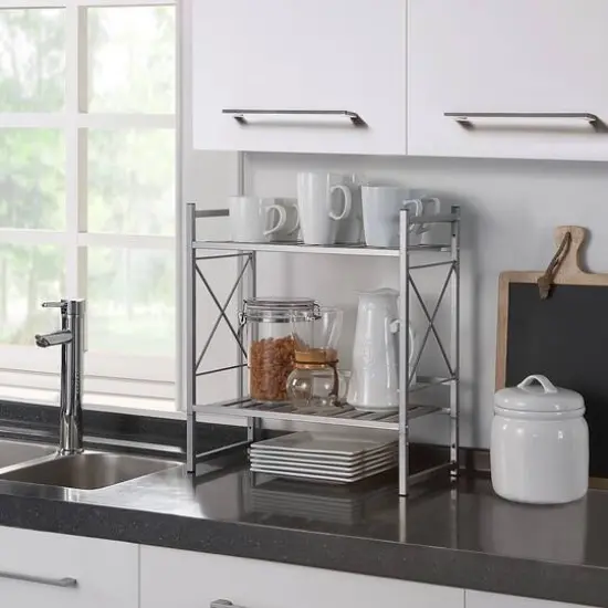 SunnyPoint 20" 2-Tier Metal Shelf Silver {5}