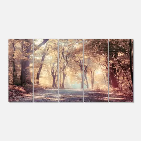 Designart - Golden Autumn Beautiful Forest - Landscape Canvas Art Print {1}