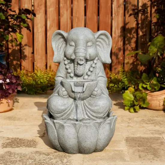 Glitzhome® 21.75" Zen-Style LED 2-Tier Elephant Outdoor Fountain {3}