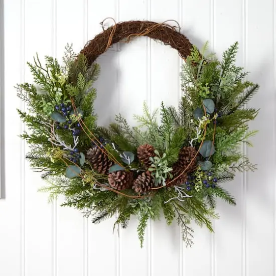 30" Pine & Pinecone Christmas Wreath on Twig Ring {4}