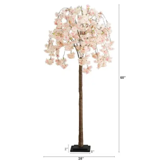 5ft. Pre-Lit Blossoming Pink Artificial Cascading Cherry Tree with Warm White LED Lights {5}