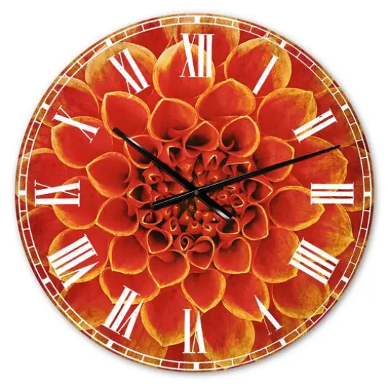 Designart Orange Abstract Flower Design Traditional Wall Clock {1}