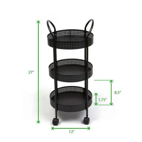 Mind Reader 27" Black 3-Tier Multi-Purpose Metal Utility Cart {4}