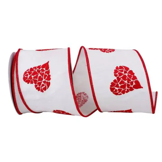 Reliant 4" x 10yd. Wired White & Red Hearts Ribbon {1}