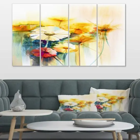 Designart - Bunch of White Yellow Flowers - Large Floral Canvas Art Print {3}