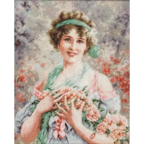 Luca-s The Girl With Roses Counted Cross Stitch Kit {1}