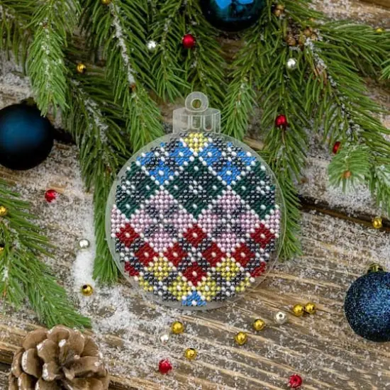 Wonderland Crafts Fair Isle Plaid Ball Ornament Bead Embroidery on Plastic Kit {3}