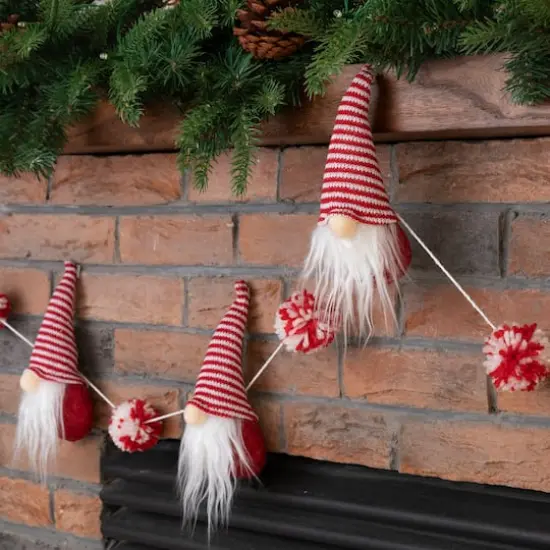 Glitzhome&reg; 6ft. Red & White Fabric Christmas Gnome Garland, 2ct. {5}