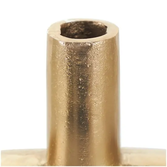 10" Gold Aluminum Geometric Circular Vase with Linear Etchings {6}