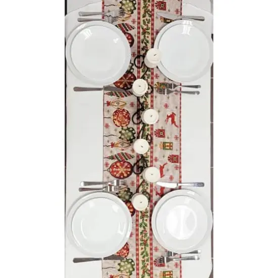 Wizardi 13.75" x 67" Christmas Table Runner with Holiday Icons {3}
