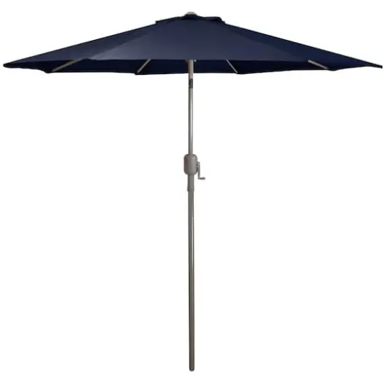 9ft. Outdoor Patio Market Umbrella with Hand Crank & Tilt Navy Blue/Brown {1}