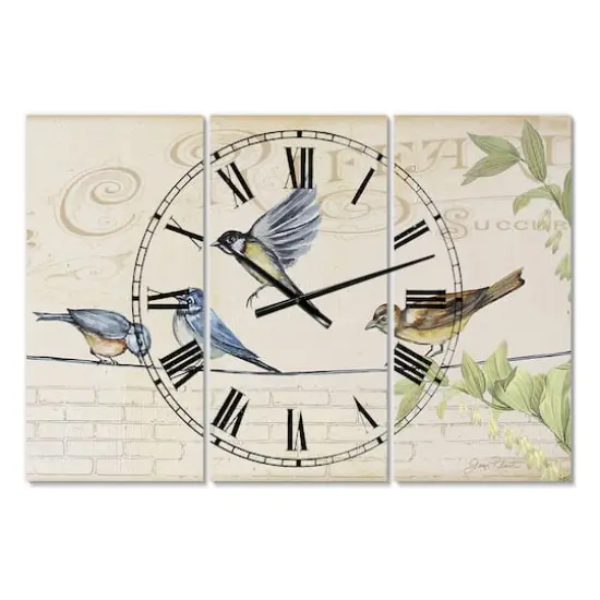 Designart Birds Gathered On Wire Paris I Multipanel Wall Clock {1}
