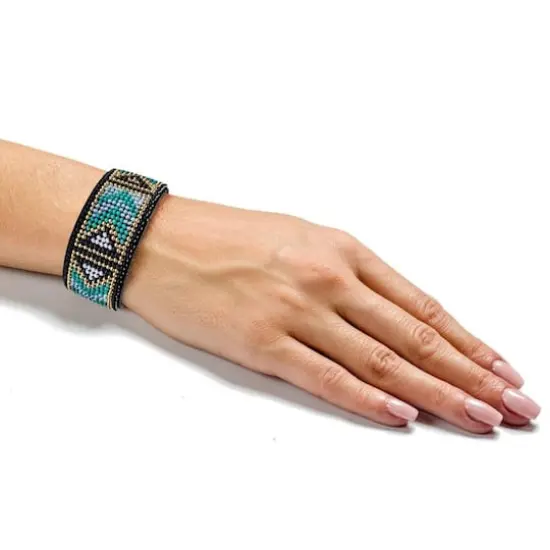 Wonderland Crafts Green & Gold Bead Artificial Leather Embroidery Bracelet Kit {5}