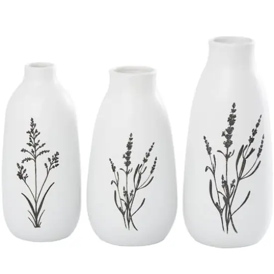 White Ceramic Vase with Black Lavender Prints Set {1}