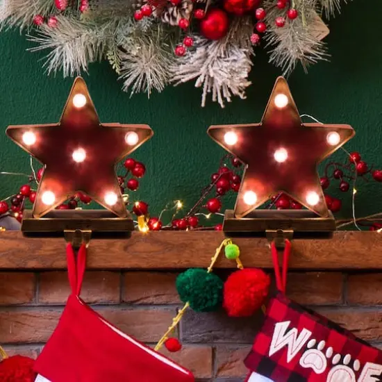 Glitzhome&reg; 7.5" Marquee LED Star Stocking Holder, 2ct. {3}