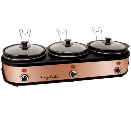 MegaChef Triple 2.5qt. Brushed Copper Slow Cooker and Buffet Server {6}