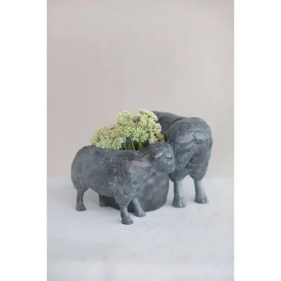 Hello Honey&reg; 5'' Distressed Black Finish Resin Sheep Planter {3}