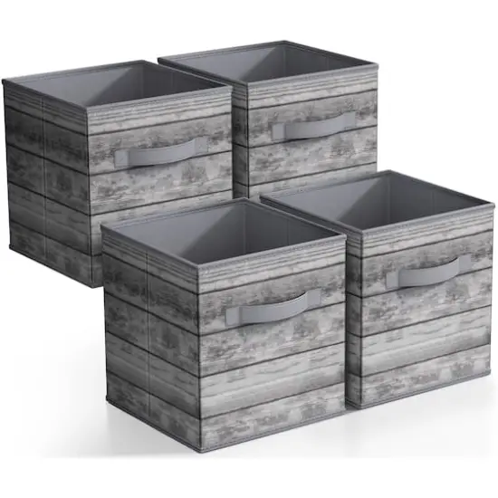 Sorbus 11" Gray Wood Pattern Foldable Storage Cubes, 4ct. {1}