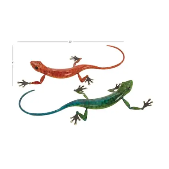 Set of 2 Eclectic Multi Colored Metal Lizard Sculpture 23" x 4" {9}