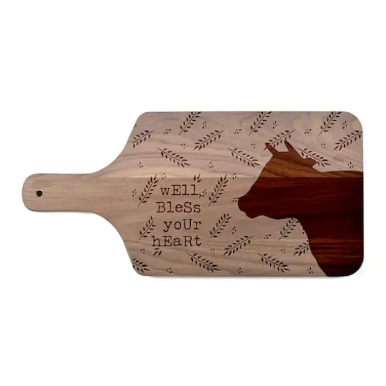 8" x 17" Bless Your Cow Walnut Paddle Cutting Board {1}