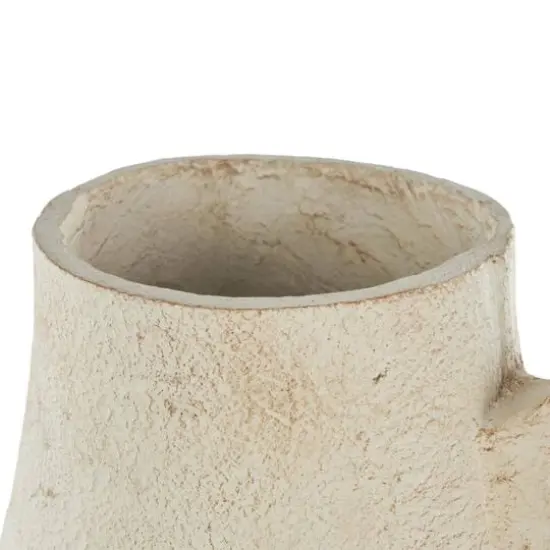 15.25" Cream Textured Paper Mache Fluted Vase with Ring Handle {6}