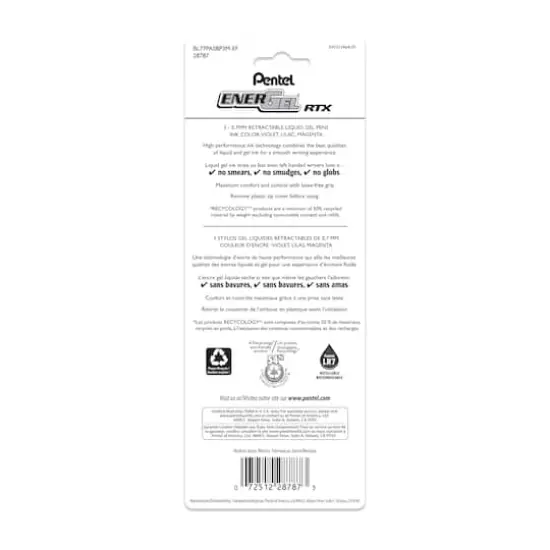 Pentel&reg; EnerGel RTX 0.7mm Retractable Liquid Gel Pens, 3ct. Purples {5}